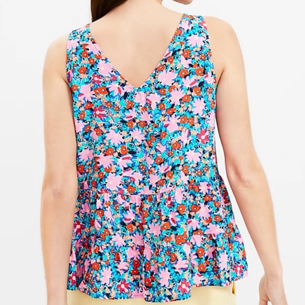 LOFT Floral Sleeveless Blouse - Pink and Blue - Picture 2 of 4